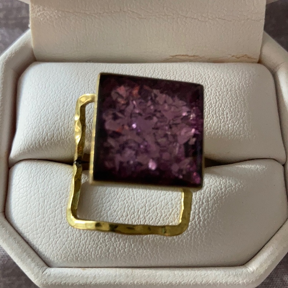 Brass and Resin Purple Confetti/Glitter Ring